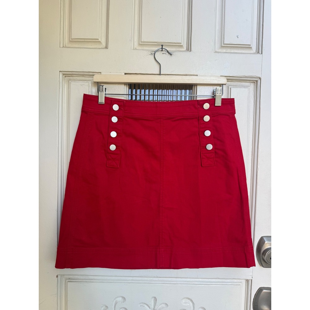 LOFT Red Sailor Mini Skirt Button Front Stretch Cotton Denim 465806 Size 8